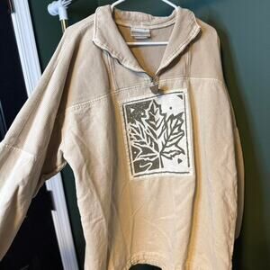 Vintage Coldwater Creek Tan Leaf Crewneck Quarter Zip L/XL